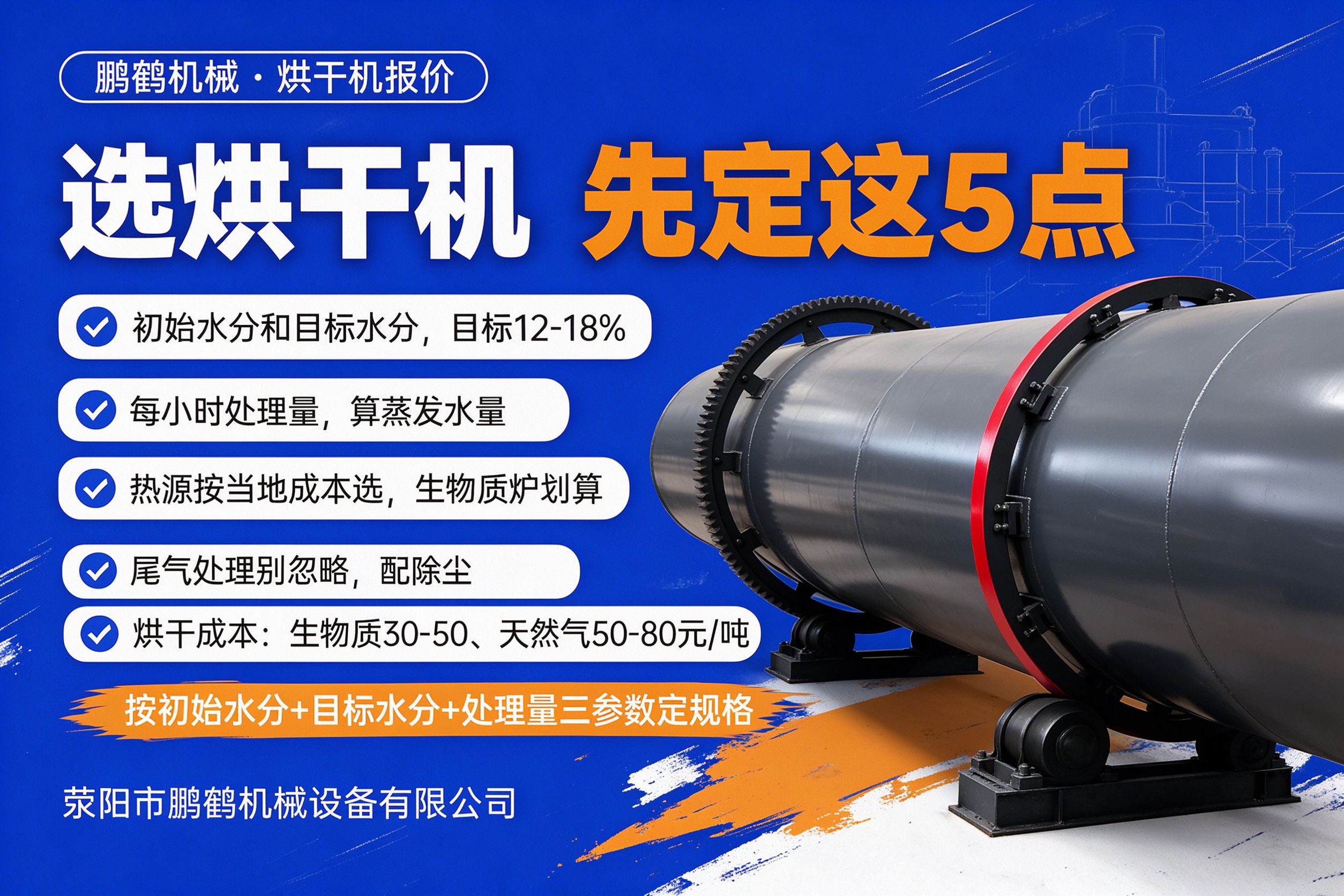选滚筒烘干机前要定的五点 水分差蒸发水量热源尾气成本