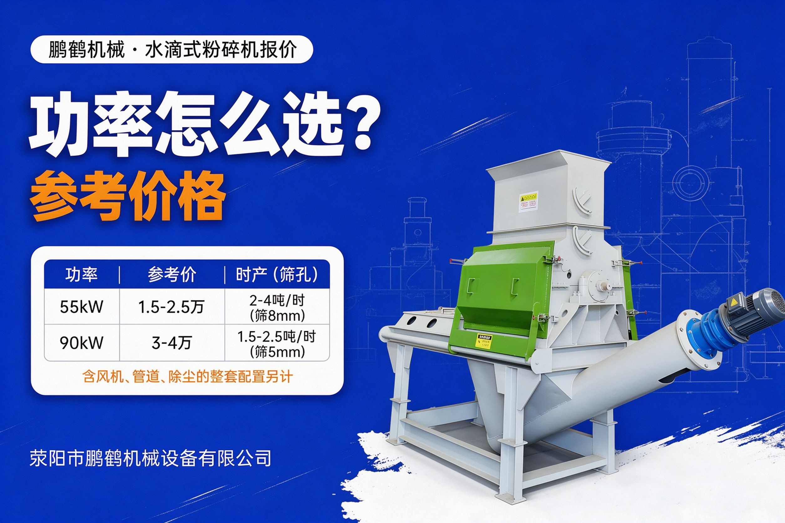 水滴式粉碎机55kW 90kW价格 时产2-4吨筛8mm