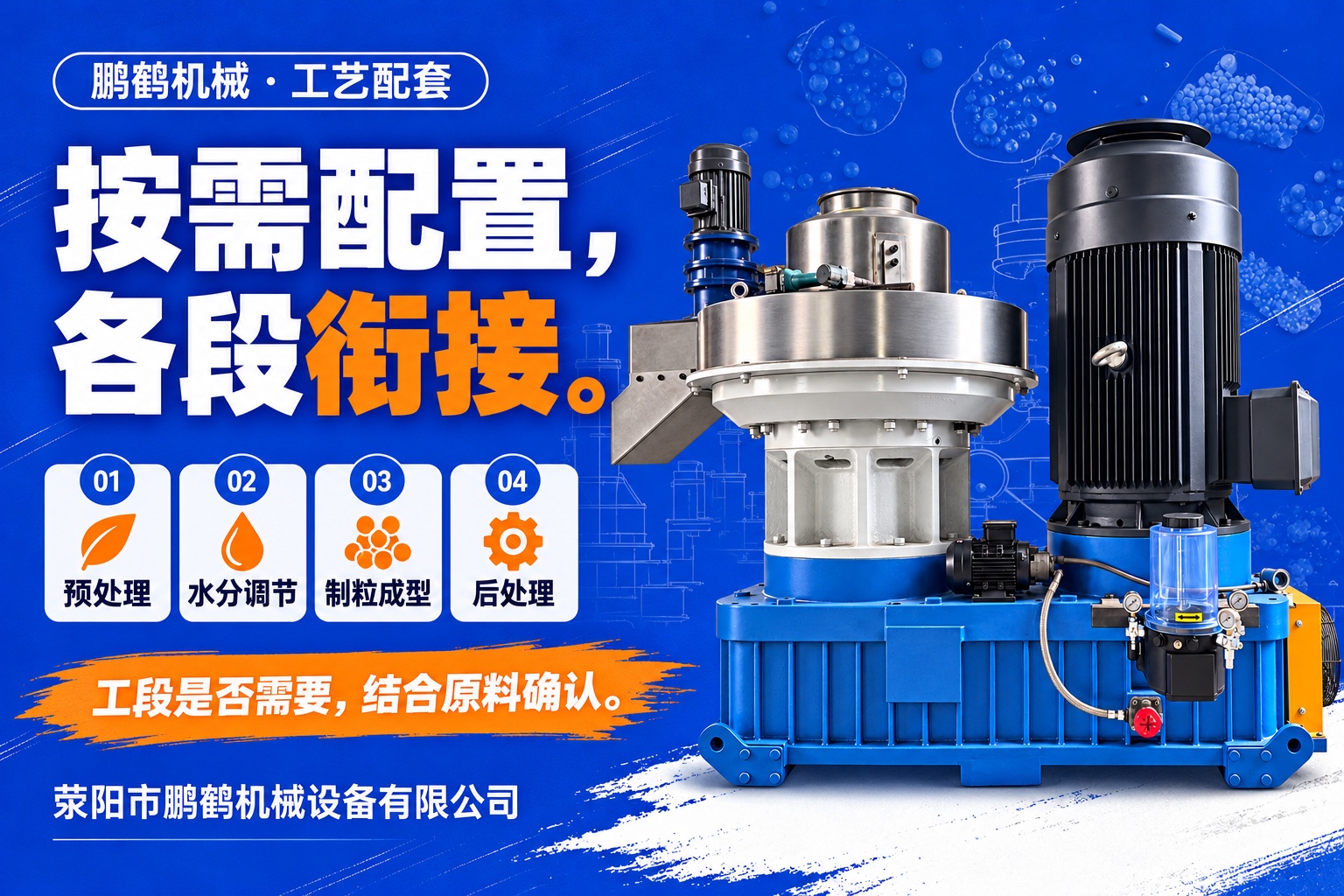 颗粒加工工艺配套：预处理、水分调节、制粒成型及后处理